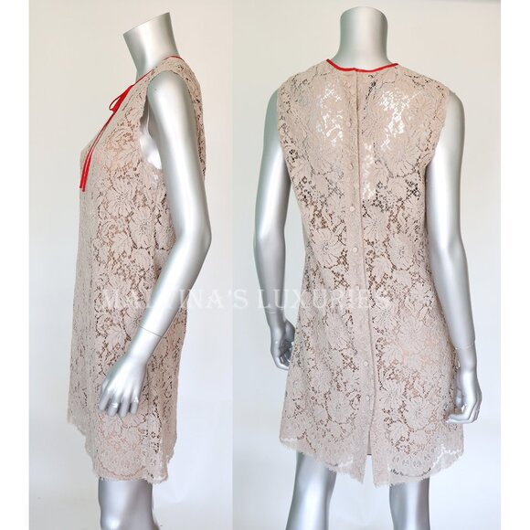 GUCCI DRESS LACE SLEEVELESS RED GROSGRAIN RIBBON TIE sz IT 42 US 6 - Picture 6 of 9